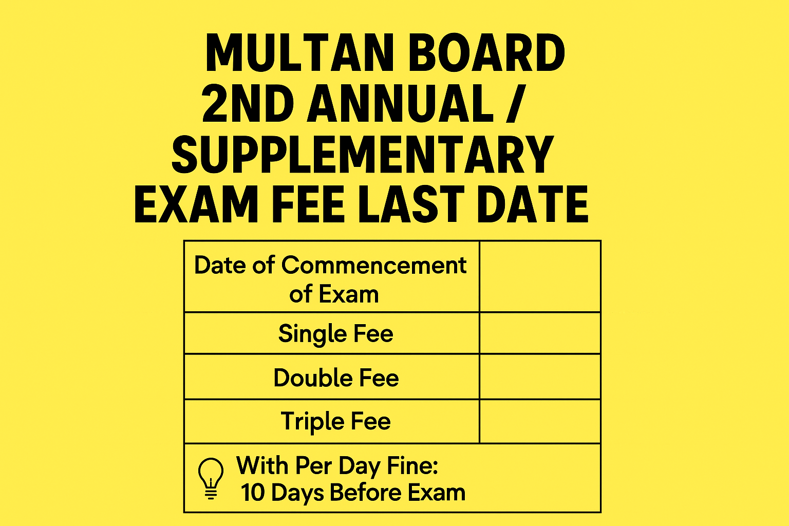 Multan Board 2nd Annual Supplementary Exam Fee Last Date 2025